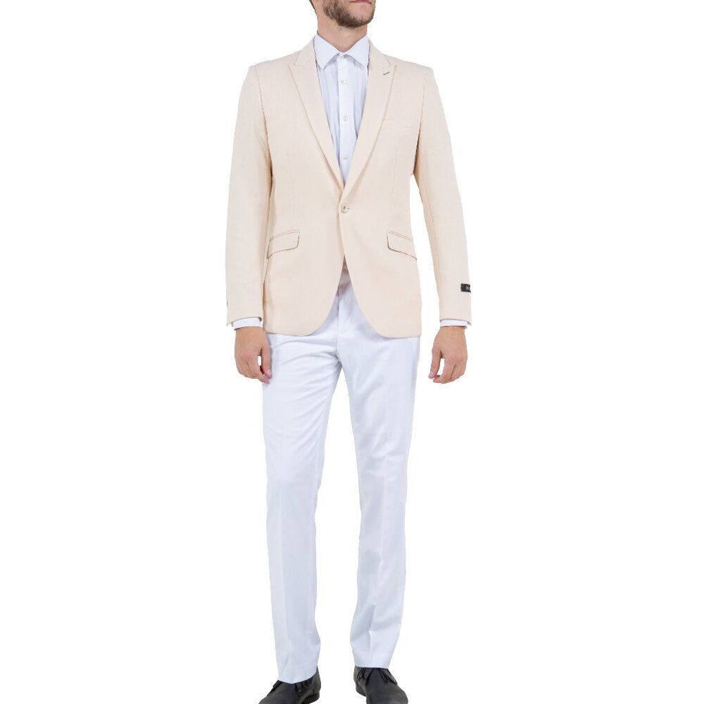 Solid Tan Knit Peak Lapel Skinny Fit Men's Jacket